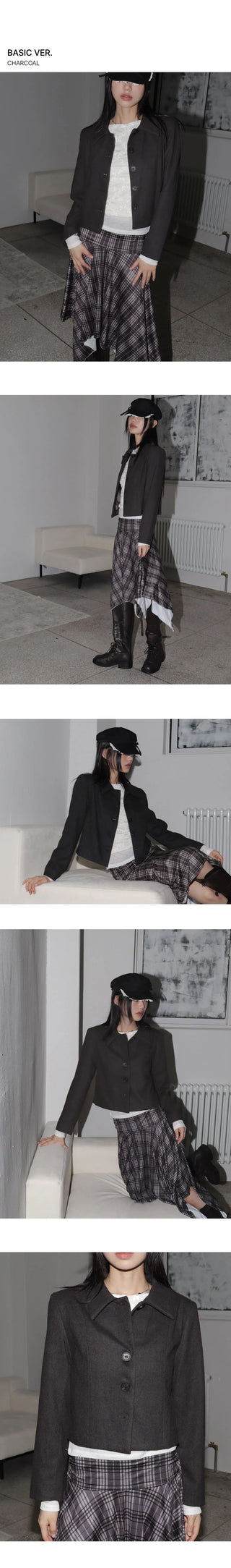 Sae Basic Peach Fleece-lined Split Collar Short Jacket