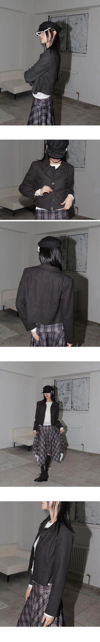 Sae Basic Peach Fleece-lined Split Collar Short Jacket