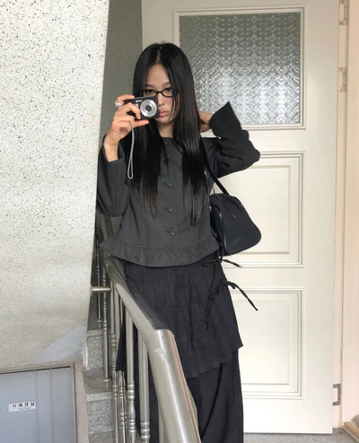 Sae Basic Peach Fleece-lined Split Collar Short Jacket