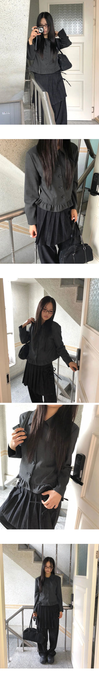 Sae Basic Peach Fleece-lined Split Collar Short Jacket
