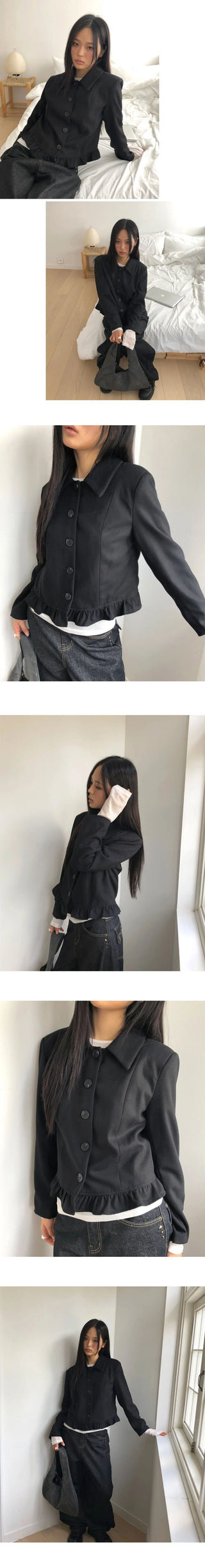Sae Basic Peach Fleece-lined Split Collar Short Jacket