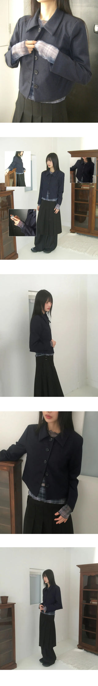 Sae Basic Peach Fleece-lined Split Collar Short Jacket