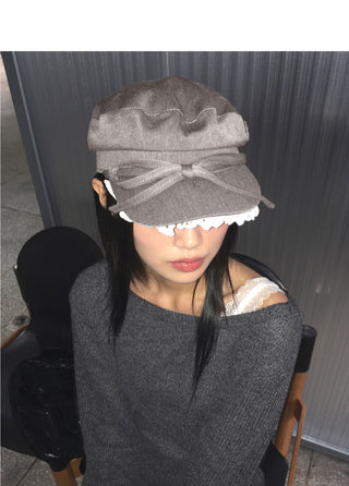 Lila lace ribbon sailor hunting cap beret hat