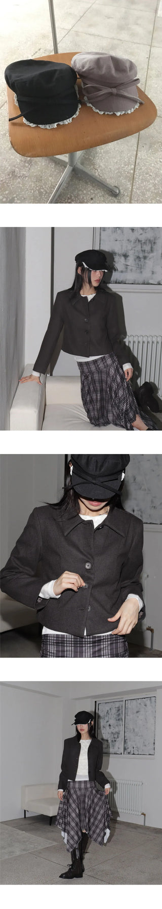 Lila lace ribbon sailor hunting cap beret hat