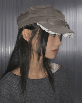 Lila lace ribbon sailor hunting cap beret hat