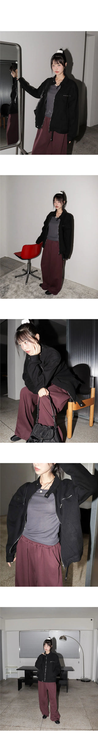 Enjet Zipper Pocket Overfit Boxy Denim Zip-Up Jacket