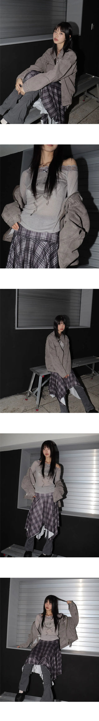 Enjet Zipper Pocket Overfit Boxy Denim Zip-Up Jacket
