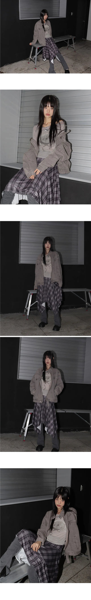 Enjet Zipper Pocket Overfit Boxy Denim Zip-Up Jacket