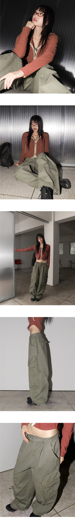 Vinic Pintuck Balloon Fit Diagonal Pocket Two Way Cargo Pants
