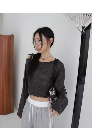 Hoop One Shoulder Strap Crop Mesh Knitwear