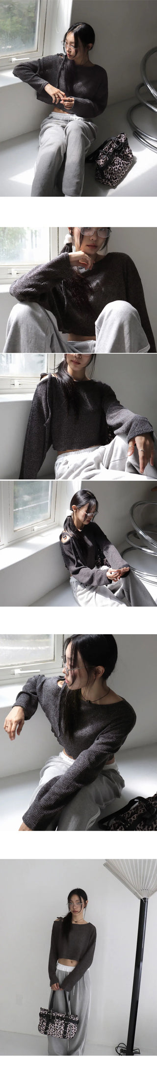 Hoop One Shoulder Strap Crop Mesh Knitwear