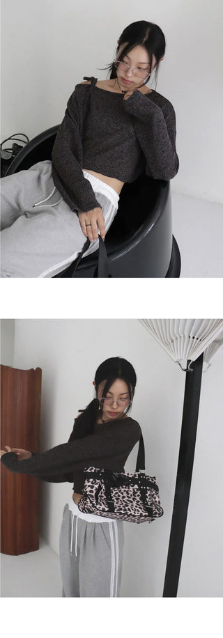 Hoop One Shoulder Strap Crop Mesh Knitwear