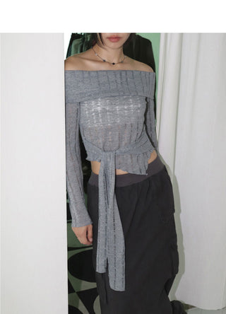 Noten Punching Tie Strap Off Shoulder Knitwear