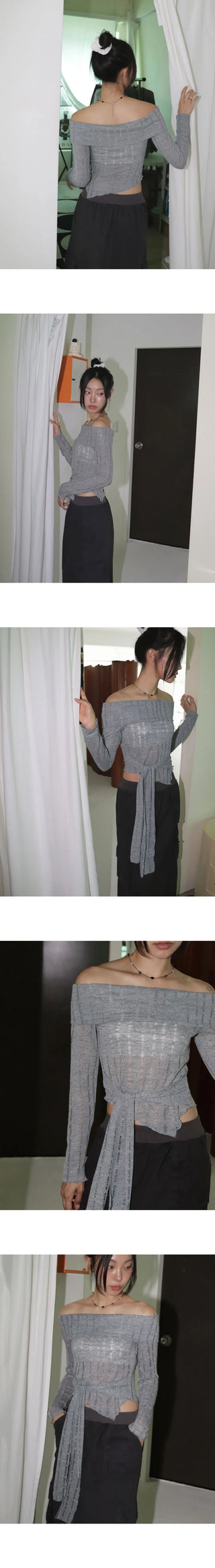 Noten Punching Tie Strap Off Shoulder Knitwear