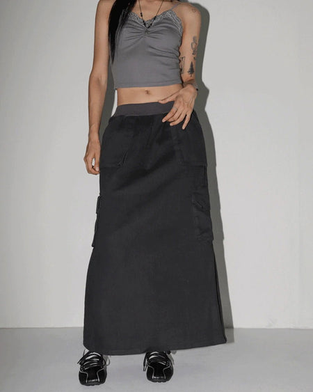 Weden Zuri Banding Cotton Cargo Long Skirt