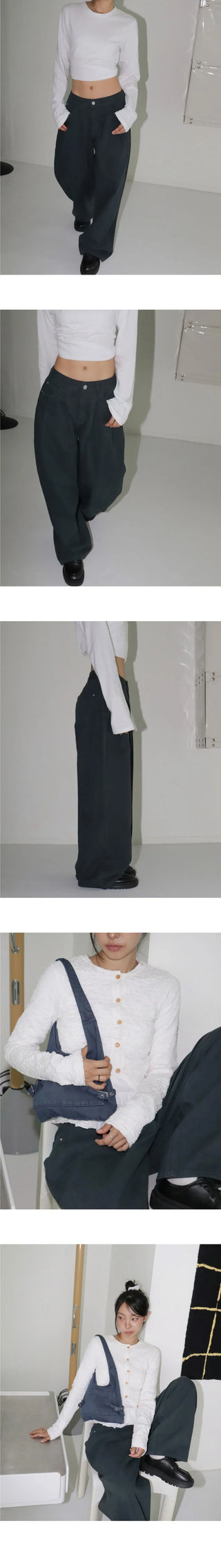 Dipping to pin tuck maxi wide pants