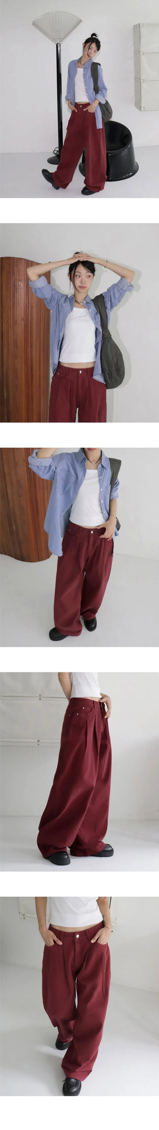 Dipping to pin tuck maxi wide pants
