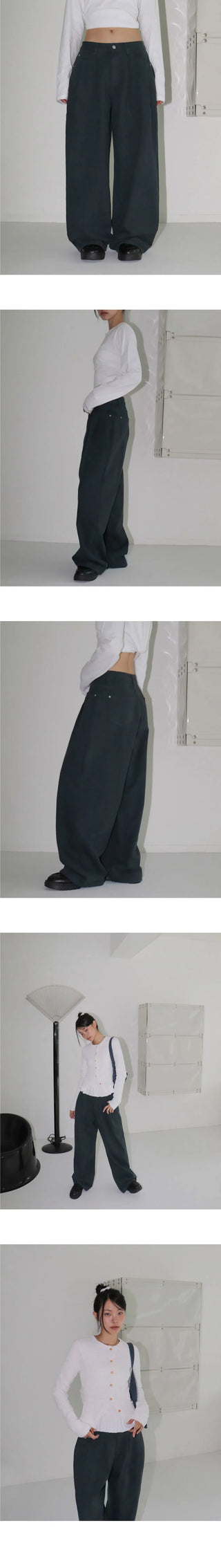 Dipping to pin tuck maxi wide pants