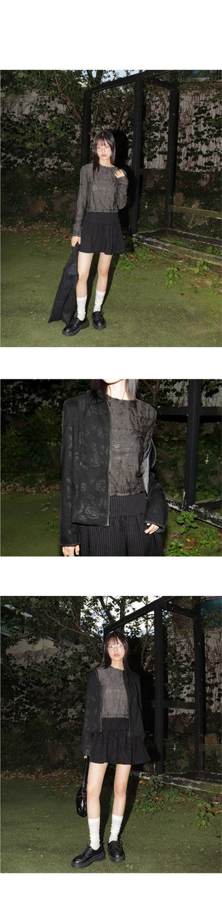 Kakon Damage Mid-Season Shirring Round Long Sleeve T-Shirt