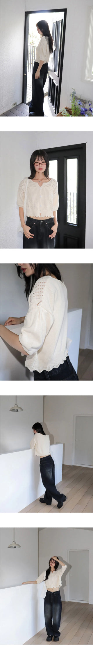 Podot Heart Punching 5-Sleeve Knitwear Cardigan