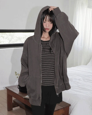 Birming Pigment Solid Zuri Balloon Two Way Hooded Zip-Up