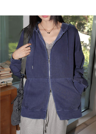 Birming Pigment Solid Zuri Balloon Two Way Hooded Zip-Up