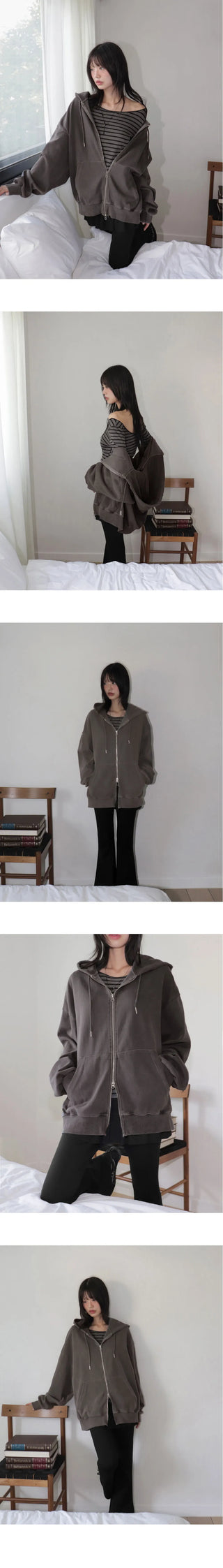 Birming Pigment Solid Zuri Balloon Two Way Hooded Zip-Up