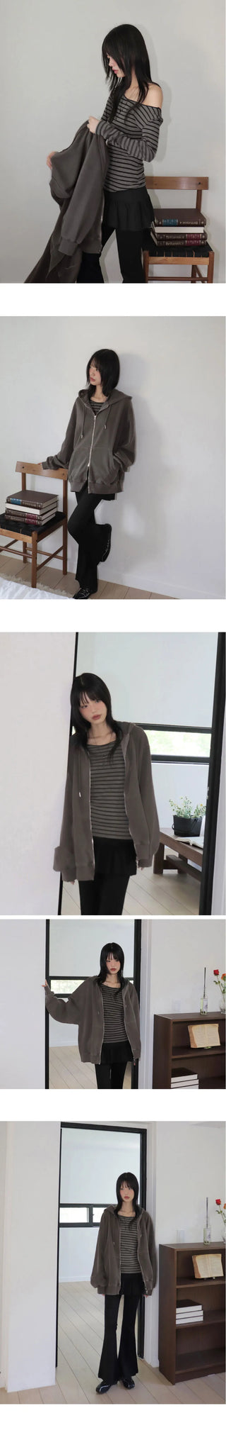 Birming Pigment Solid Zuri Balloon Two Way Hooded Zip-Up