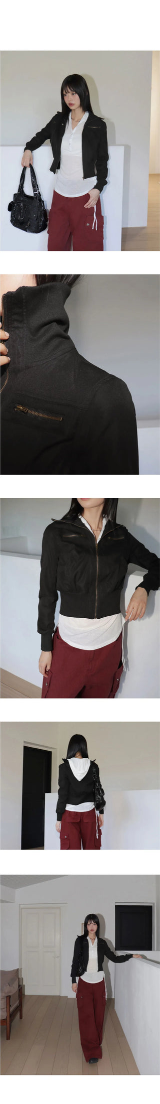 Pelo Zipper Pocket Slim Cotton Zip-Up