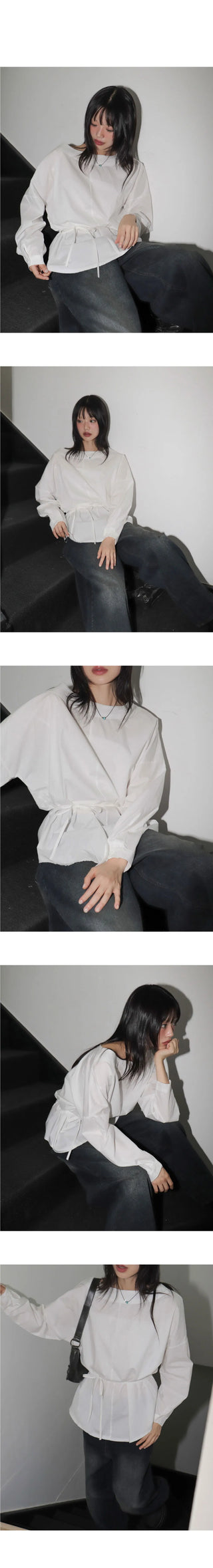 BNU One Shoulder Muffler Strap Blouse Shirt