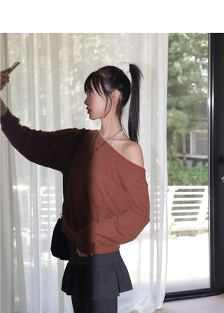 Kento Waffle Pocket Off-Shoulder Sweatshirt