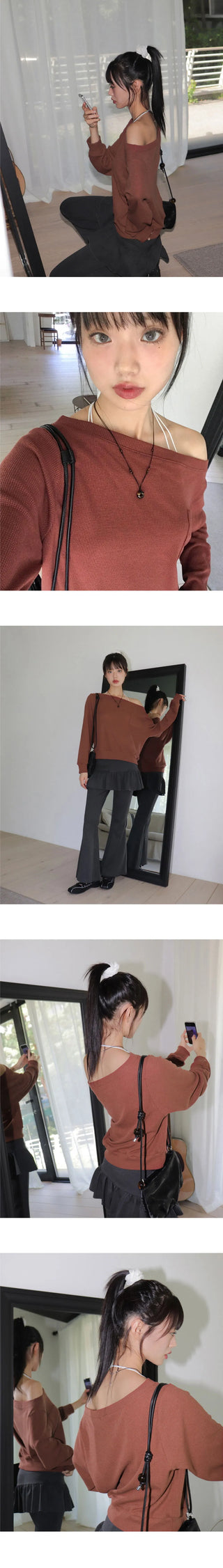 Kento Waffle Pocket Off-Shoulder Sweatshirt