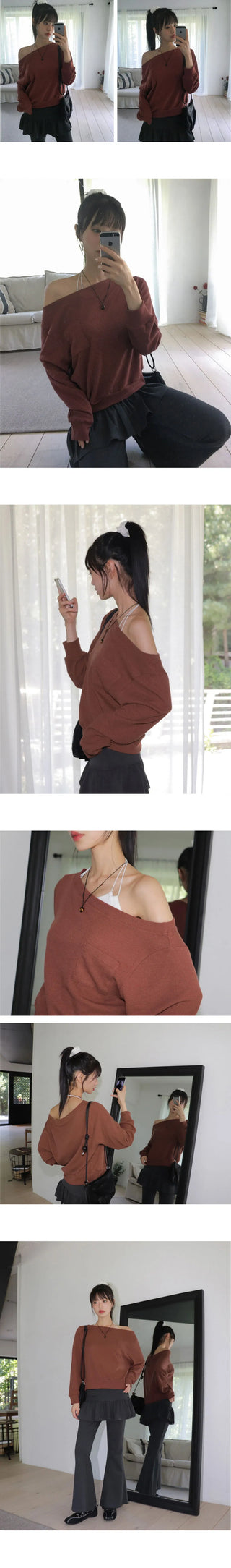 Kento Waffle Pocket Off-Shoulder Sweatshirt