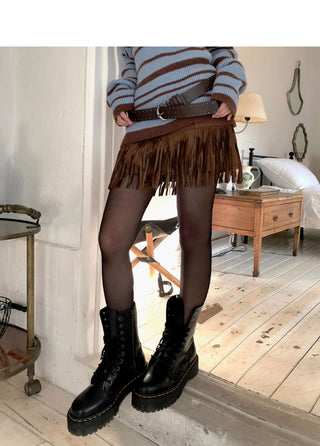 Leah Suede Two-Belt Tassel Mini Skirt