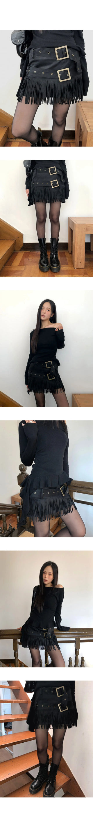 Leah Suede Two-Belt Tassel Mini Skirt