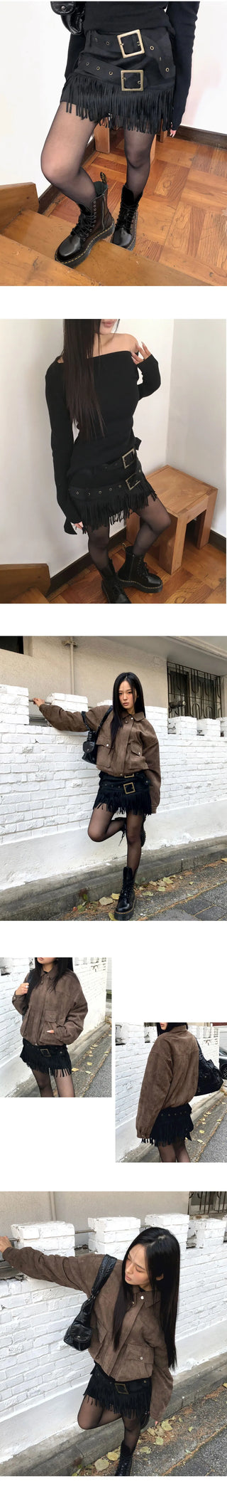 Leah Suede Two-Belt Tassel Mini Skirt