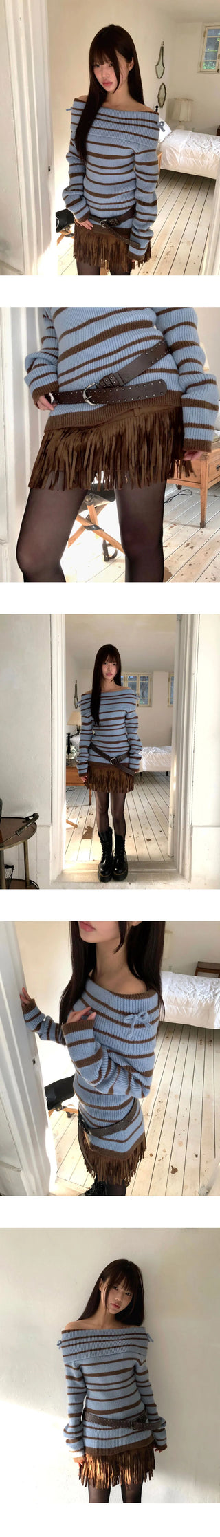 Leah Suede Two-Belt Tassel Mini Skirt