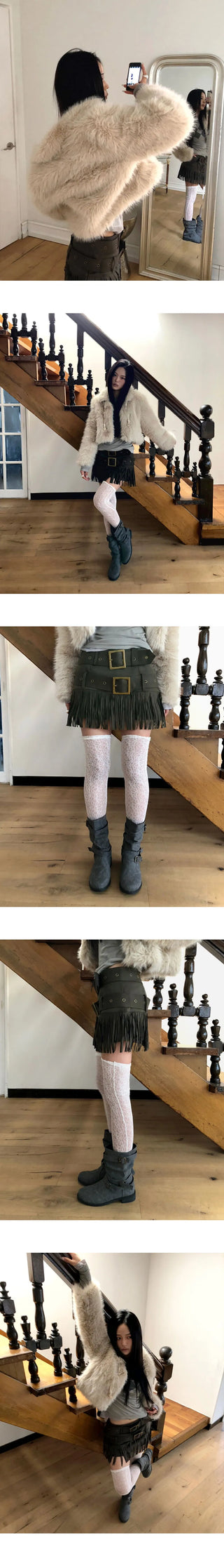 Leah Suede Two-Belt Tassel Mini Skirt