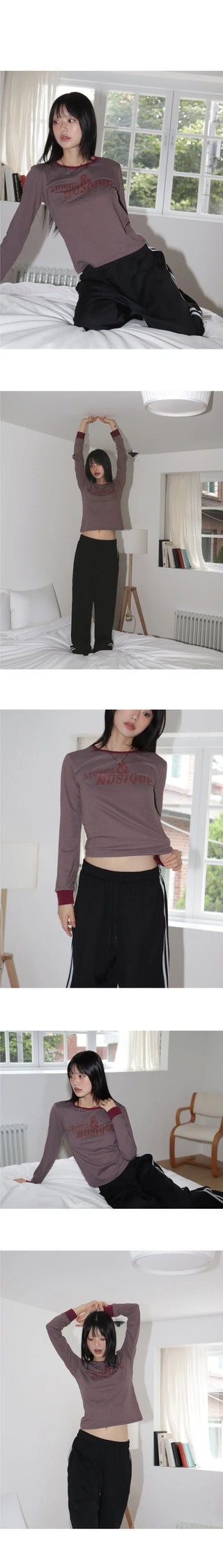 Fenkey Stripe Lettering Semi Cropped Long Sleeve T-Shirt