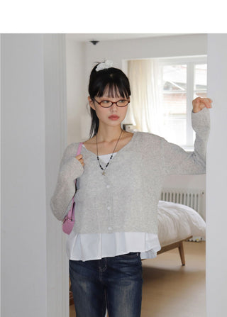 Raje Boucle Linen Round Knitwear Long Sleeve Cardigan