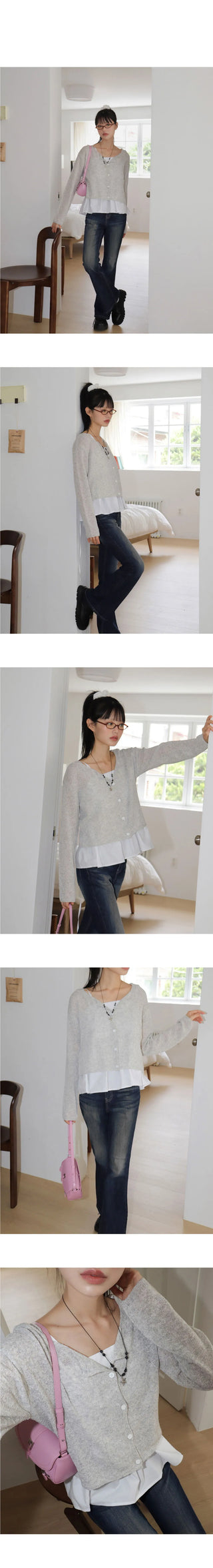Raje Boucle Linen Round Knitwear Long Sleeve Cardigan