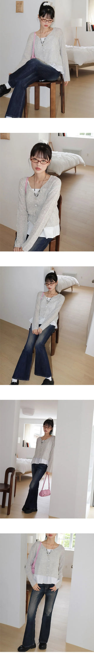 Raje Boucle Linen Round Knitwear Long Sleeve Cardigan