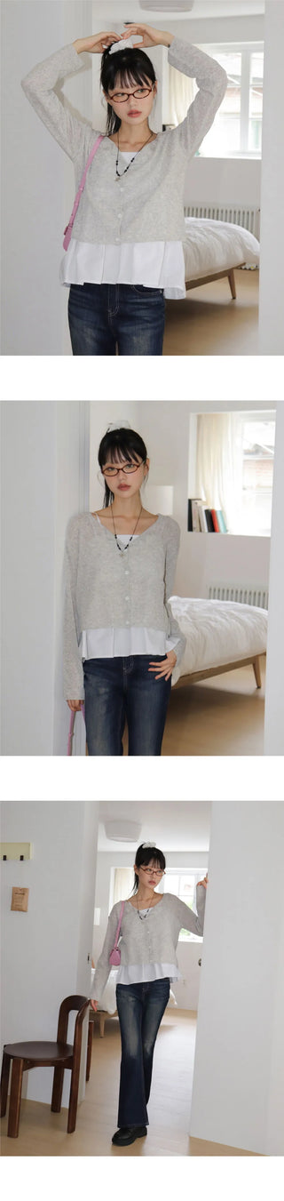 Raje Boucle Linen Round Knitwear Long Sleeve Cardigan