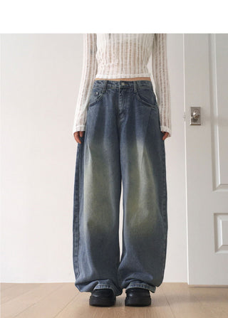 Eaton One Pintuck Faded Wide Denim Pants
