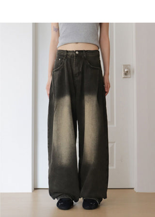 Eaton One Pintuck Faded Wide Denim Pants