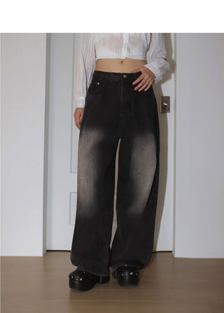 Eaton One Pintuck Faded Wide Denim Pants