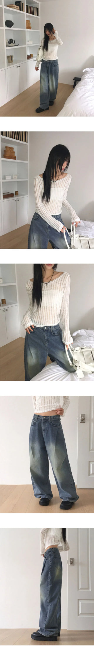 Eaton One Pintuck Faded Wide Denim Pants
