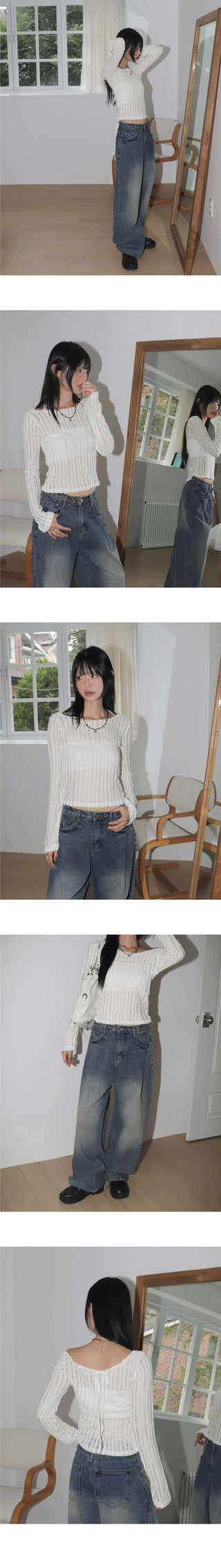 Eaton One Pintuck Faded Wide Denim Pants