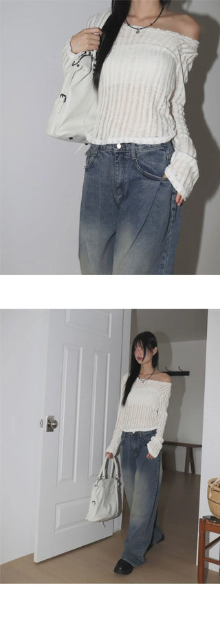 Eaton One Pintuck Faded Wide Denim Pants