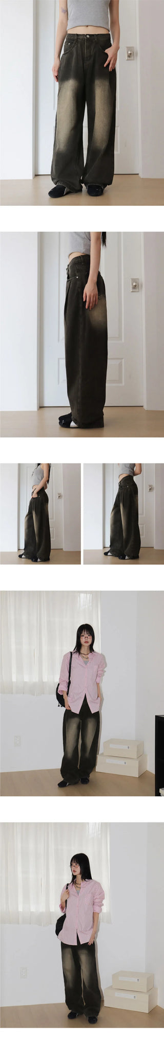 Eaton One Pintuck Faded Wide Denim Pants